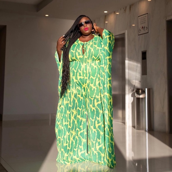 Shop Akira Green Snake Print Kaftan Jumpsuit - Picture 3 of 10